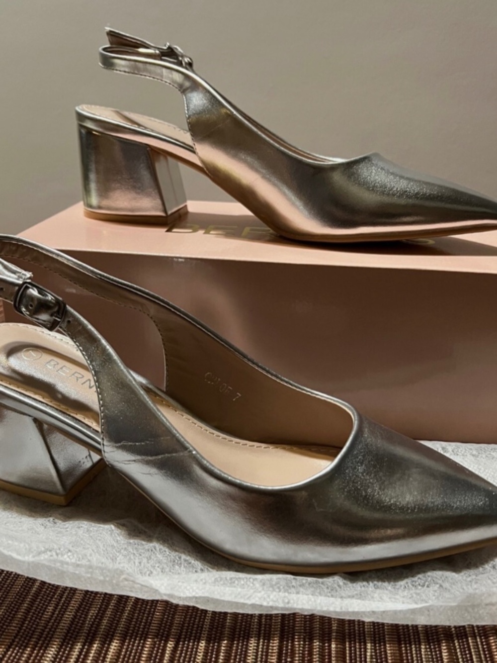 Berness Chloe Slingback Block Heel Pump (Women’s Size 7) in Silver
